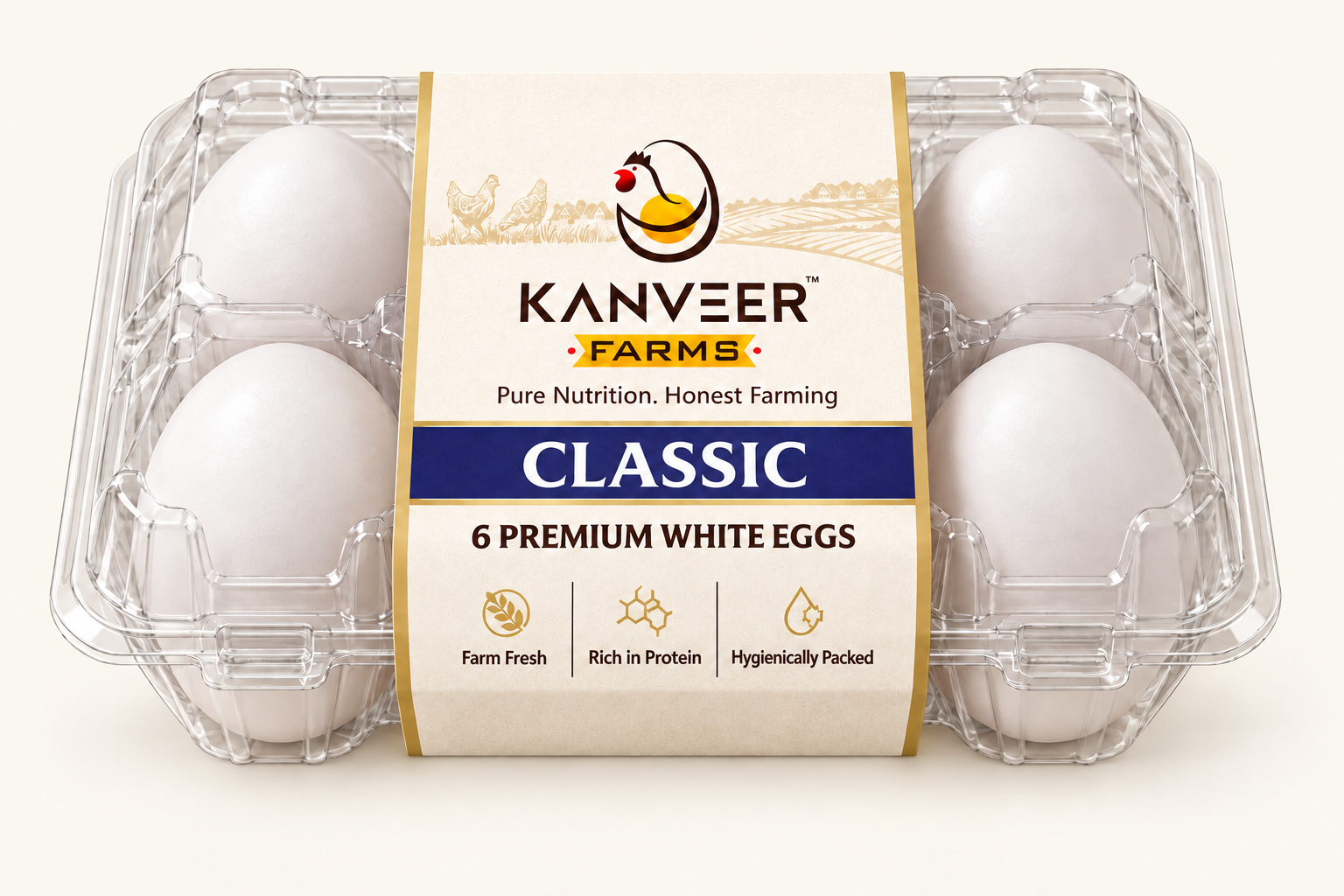 Classic six-egg clear carton packaging concept